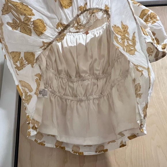 White & Gold Floral Print Peplum Top - Picture 5 of 8